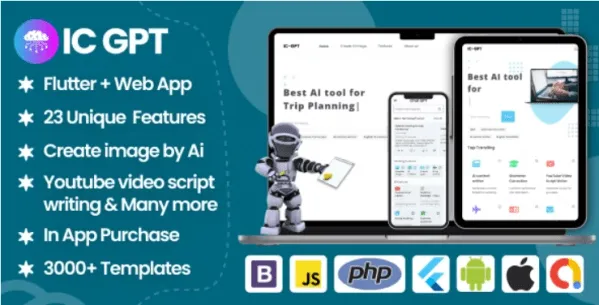 ICGPT 13 January 2024 – GPT AI Writing Assistant, Image Generator & Content Creator Flutter App + WEB version + Admin